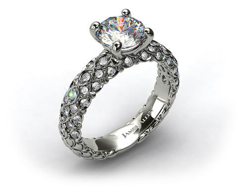18k White Gold Pave Marquise Scallop Engagement Ring